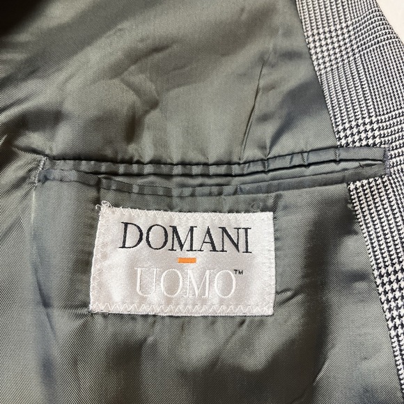 Domani Uomo Houndstooth Plaid 100% Wool Suit Set Black White Blazer Dress Pants - Picture 6 of 15
